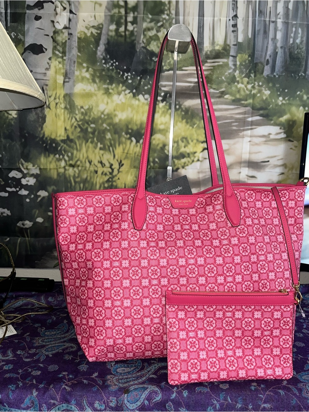 kate spade Pink Patterned Tote with Matching Zip Pouch